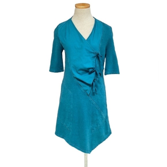 Prairie Underground Wrap Dress Asymmetrical Mini Pockets Teal Ties Size XS - Picture 1 of 14